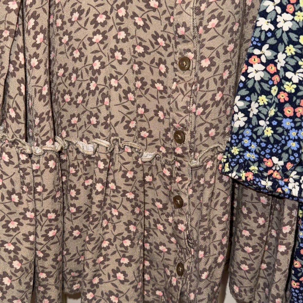 GAP Baby Lightweight Floral Quarter Sleeved ruffle collar Dresses blue Brown 2T - Picture 6 of 12